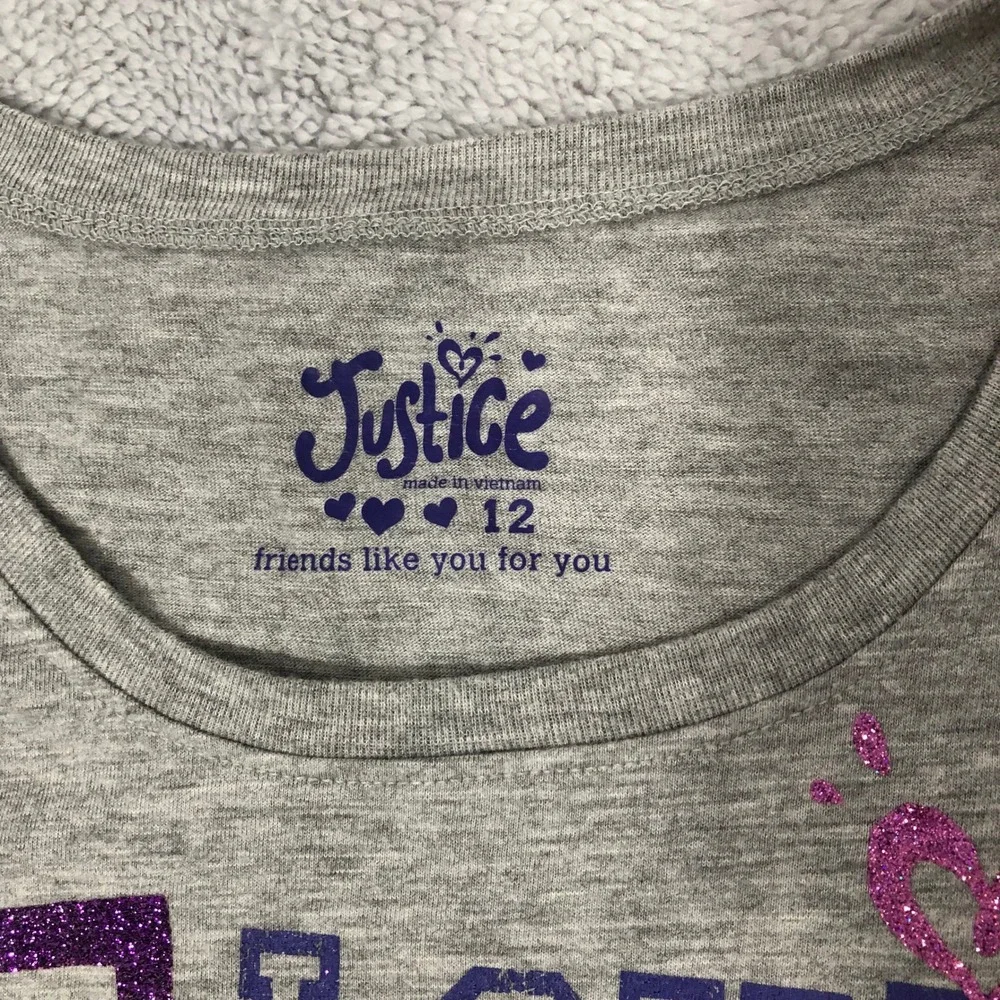 Justice Graphic Tee Girls 12 Grey Pink Purple Glitter‎ Love Long Sleeve Shirt